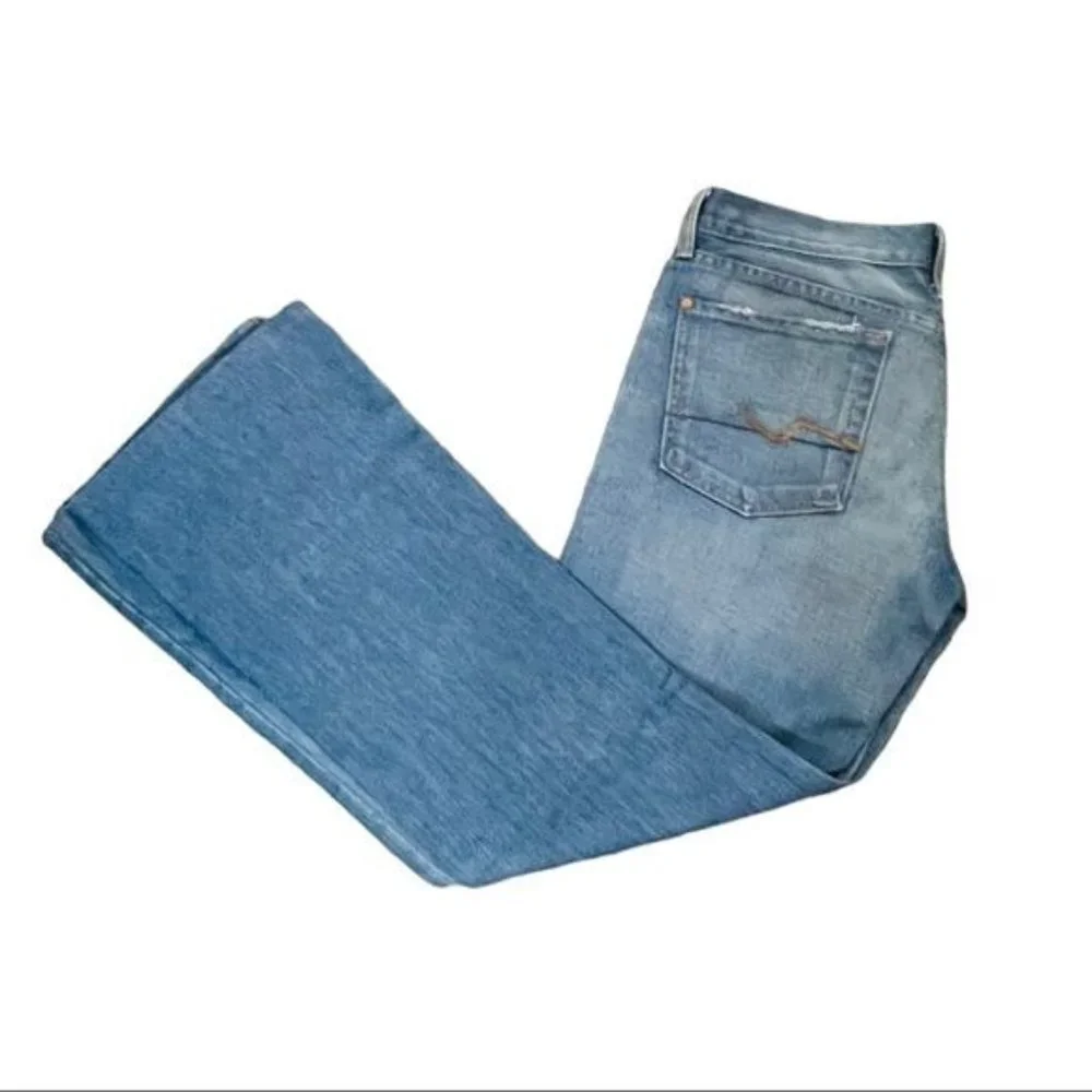 7 For All Mankind Flare Jeans Designer Denim Light Blue Wash Womens Size 28 - Picture 4 of 12